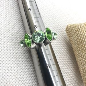 Sivertone Green Marquise and Round Crystal Ring